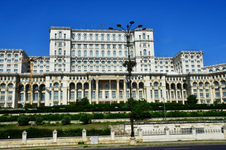 Bucharest, Romania - July 2 2023: the gigantic Parliament Palaceのeditorial素材