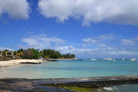 Grand Baie, Republic of Mauritius - July 28 2014: the picturesque seaside cityのeditorial素材