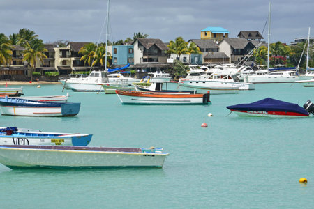 Grand Baie, Republic of Mauritius - July 28 2014: the picturesque seaside cityのeditorial素材
