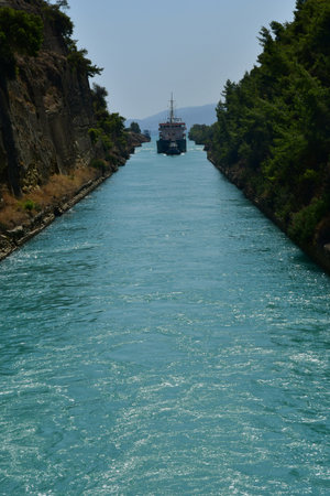 Corinth; Greece - August 30 2022: the picturesque Corinth canalの写真素材