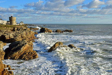 Le Croisic, France - January 2 2025: the picturesque city center and the marinaのeditorial素材