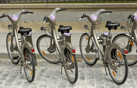 Paris, France - August 18 2016: free bike rental in the 14th arrondissement