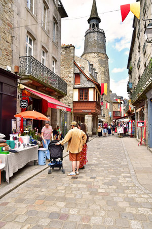 Dinan; France - July 28 2025: Clock Tower in the picturesque walled cityのeditorial素材