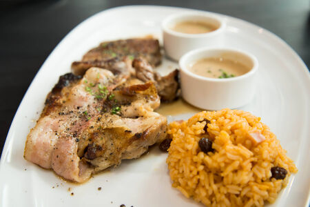 Delicious nourishing steak with riceの写真素材