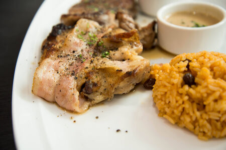 Delicious nourishing steak with riceの写真素材