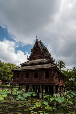 A wooden Pavilion in the country of Thailandの写真素材