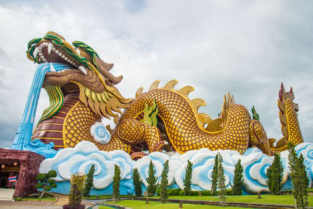 A large dragon statue in the China temple in Thailand.の写真素材