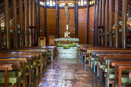 Old wooden Church in countryside of Thailand, Christianityのeditorial素材