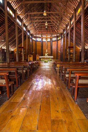 Old wooden Church in countryside of Thailand, Christianityのeditorial素材
