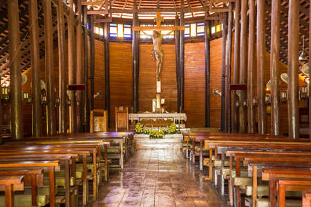 Old wooden Church in countryside of Thailand, Christianityのeditorial素材
