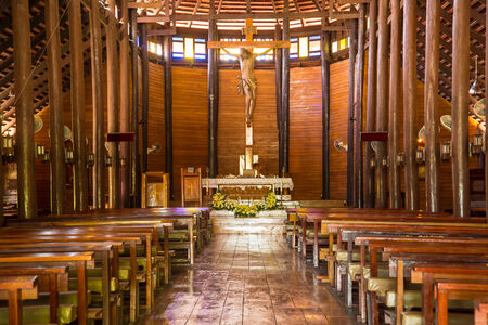 Old wooden Church in countryside of Thailand, Christianityのeditorial素材