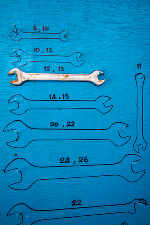 Panel tool and a blue background in the garageの写真素材