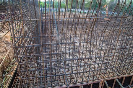 Foundation of water treatment was weave with many steel barの写真素材