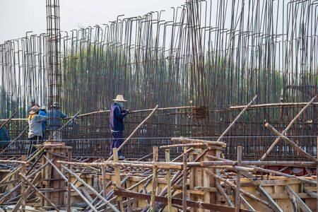 Foundation of water treatment was weave with many steel barの写真素材