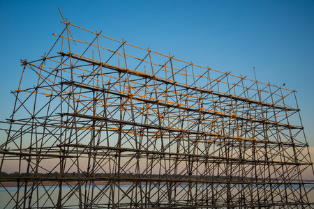 Bamboo scaffolding on a boat for Buddhist rituals. steamer flowの写真素材