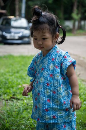 Asian girl wearing a Japanese dress, jinbeiの写真素材