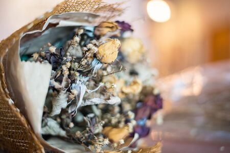 Closeup Bouquet of dried flowers used to decorate, sensitive focus.の写真素材