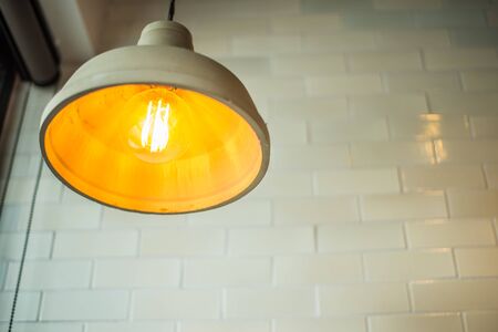 Recessed ceiling lights in a coffee shopの写真素材