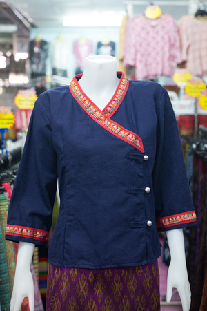 Thai traditional cloth, Thai fasion, Thai traditional clothing set on puppets in Thai clothing stores.の写真素材
