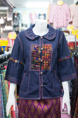 Thai traditional cloth, Thai fasion, Thai traditional clothing set on puppets in Thai clothing stores.の写真素材