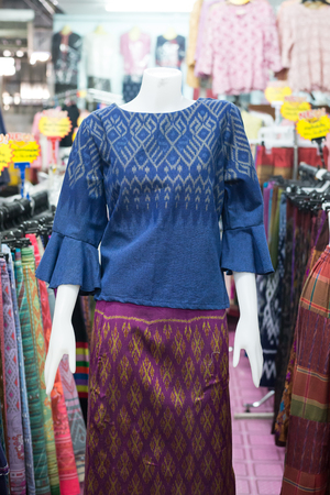 Thai traditional cloth, Thai fasion, Thai traditional clothing set on puppets in Thai clothing stores.の写真素材