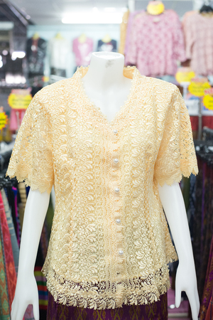 Thai traditional cloth, Thai fasion, Thai traditional clothing set on puppets in Thai clothing stores.の写真素材