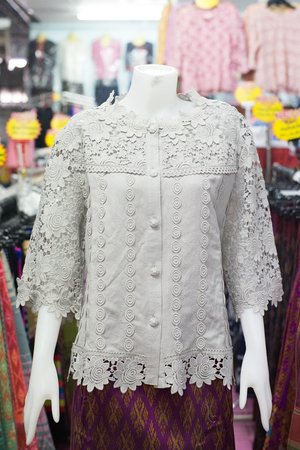Thai traditional cloth, Thai fasion, Thai traditional clothing set on puppets in Thai clothing stores.の写真素材