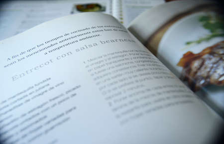 close upf of recipe book, recipe book, cooking instructions and recipesの写真素材