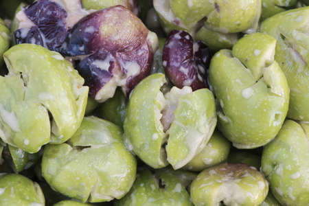 Olives of the Gordal variety mashed or crushed to extract the bone and prepare them in a homemade...