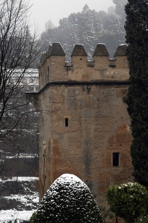View of Alhambra with snow in Granadaのeditorial素材