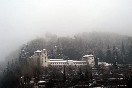 Views of the Generalife and the Alhambra in Granada with snowのeditorial素材