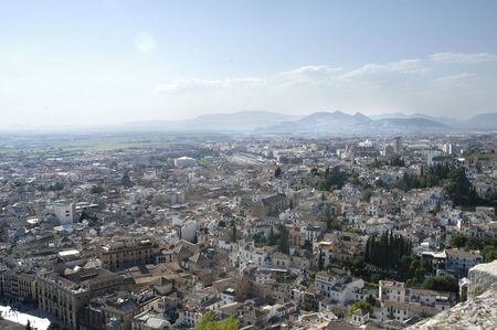 View of the city of Grenada from Torre de la Vela to the Alhambra in Granada の写真素材