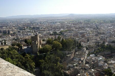 View of the city of Grenada from Torre de la Vela to the Alhambra in Granada の写真素材