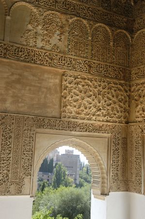 Architectural detail view of the Alhambra in Granada のeditorial素材