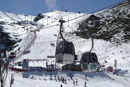 Gondolas in the ski resort of Sierra Nevadaの写真素材