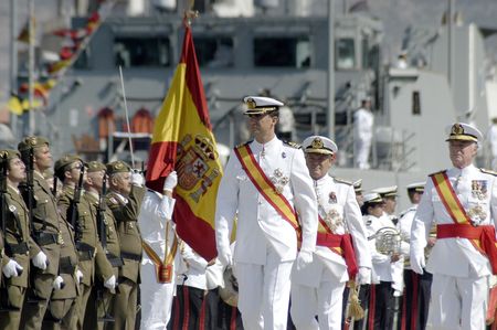 The Princes of Spain, Felipe de Borbon y Doña leticia, in delivering the flag Spanish frigate Alvaro de Bazan, in the port of Motril in 2006のeditorial素材
