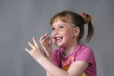 Blond girl in photo studio