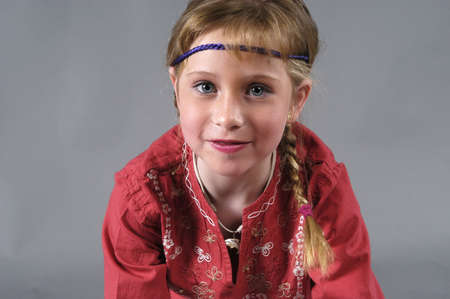 Blond girl in photo studio