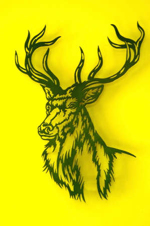 deer illustration on yellow backgroundの写真素材