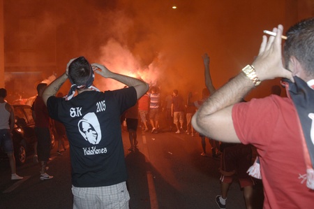atmosphere prior to the football game between the granada cf and real betis 27/08/2011のeditorial素材