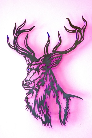 illustration of deer on pink and white backgroundの写真素材