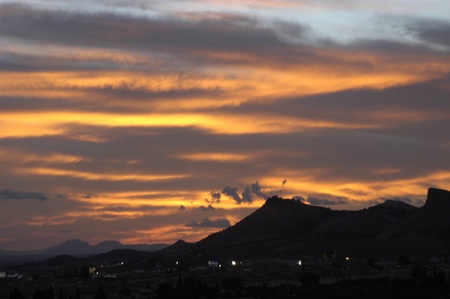 global warming and sunset in sierra elvira, granada の写真素材