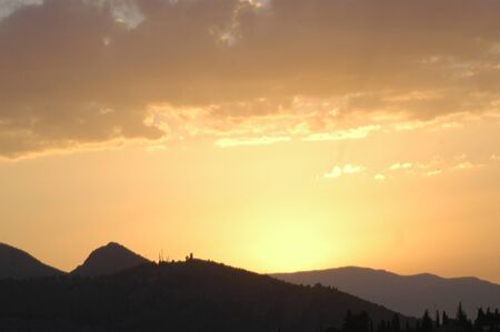 sunset in sierra elvira, view from the town of hazard, in the province of granada13-08-2010foto: paco ayalaのeditorial素材