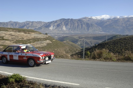 rally of classic cars of the first snow of the Sierra Nevada, between Shell and Saleres stretch. 26/11/2011のeditorial素材