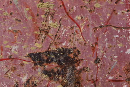 rusty red metal plate, red metal background texture, metal steel vintage plate with some old scratchの写真素材
