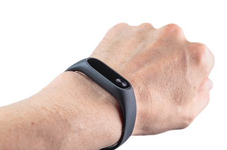 fitness bracelet-watch on a man's handの写真素材