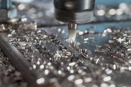 Milling of aluminum plate on a programmable machine. Milling process.の写真素材