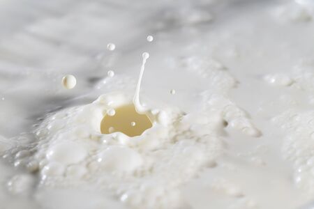 Fresh milk with splashes and bubbles at the time of pouring.