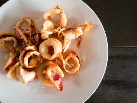 Deep fried calamari rings in top view for appetizer.の写真素材