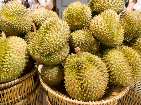 Durian king of fruit in Thailand sale at market.の写真素材